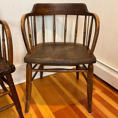 K485 Set of Three Antique Oak Captain Chairs
