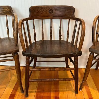 K485 Set of Three Antique Oak Captain Chairs