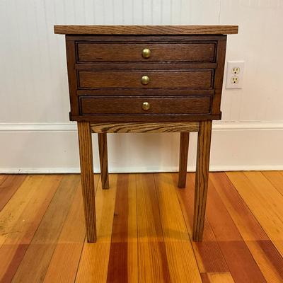 K487 Antique Oak Three Drawer Sewing Stand
