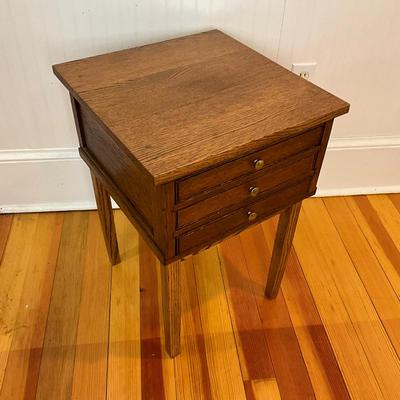 K487 Antique Oak Three Drawer Sewing Stand
