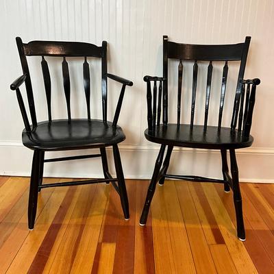 K489 Pair of Black Painted Windsor Chairs