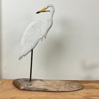 D506 Carved Crane on Driftwood by Rusty Harvey 1990
