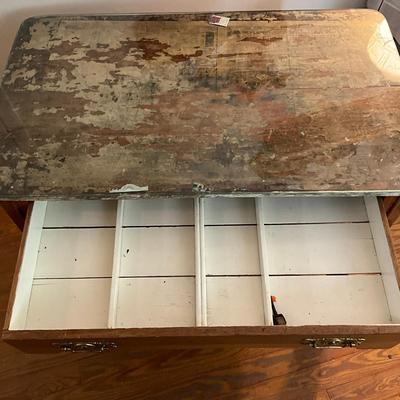 D515 Antique Oak One Drawer Library Table with glass top