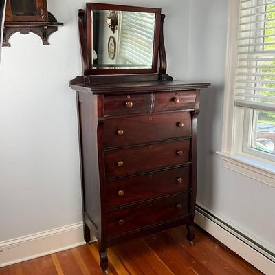 UBC525 Antique Empire Six Drawer Dresser With Tilting Beveled Mirror