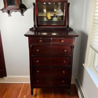 UBC525 Antique Empire Six Drawer Dresser With Tilting Beveled Mirror