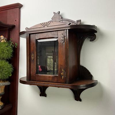 UBC526 Antique Hanging Wall Shelf With Beveled Glass Door