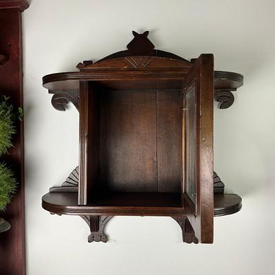 UBC526 Antique Hanging Wall Shelf With Beveled Glass Door
