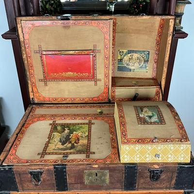 UBC528 Large Dome Top Banded Leather Wrapped Trunk