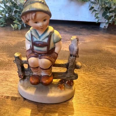 Sale Photo Thumbnail #522: MJ Hummel Goebel Wayside Harmony Figurine # 111 Boy Sitting on Fence