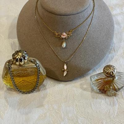 Avon Purse Petite & Topaz Cologne with 2 necklaces