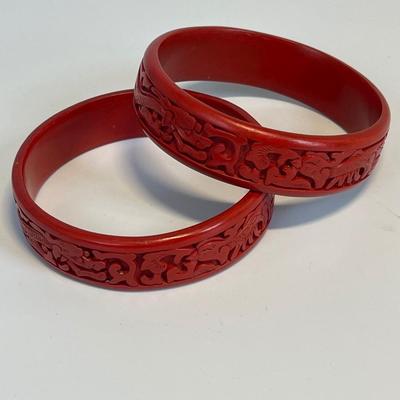 Two vintage Chinese Cinnabar bracelets