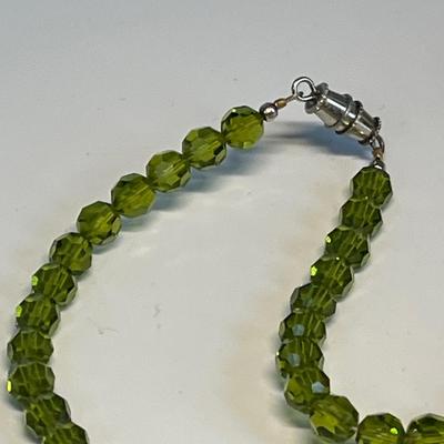 Amethyst Butterfly pin & green glass bead necklace
