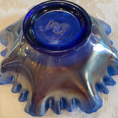 Cobalt blue carnival glass bowl