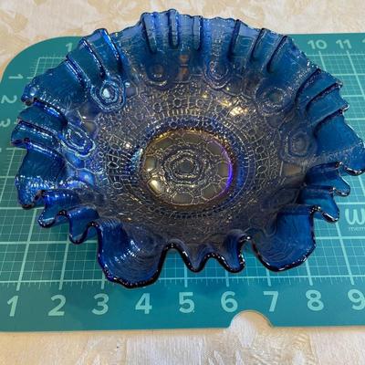 Cobalt blue carnival glass bowl