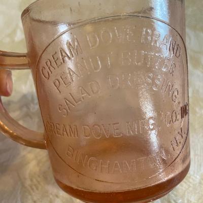 Cream Dove brand peanut butter/salad dressing pink glass