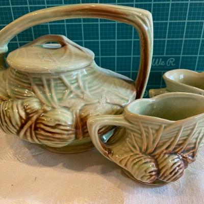 McCoy Pine cone tea pot and cream and sugar