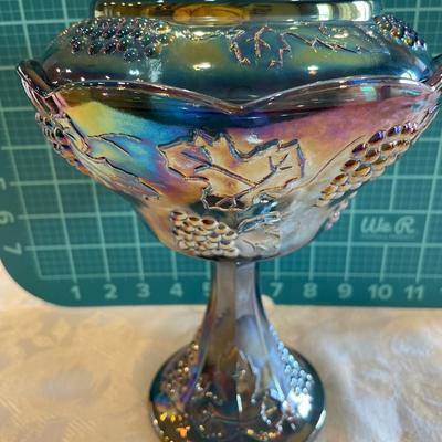 Indiana carnival glass grape pattern candy dish
