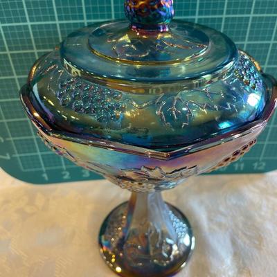 Indiana carnival glass grape pattern candy dish