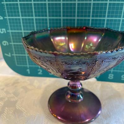 2 carnival glass pedestal bowls