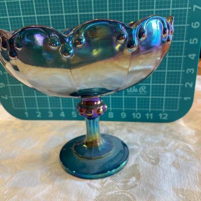 2 carnival glass pedestal bowls