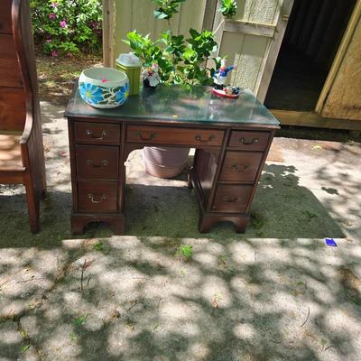 Classic Wooden Office Desk with Glass Top