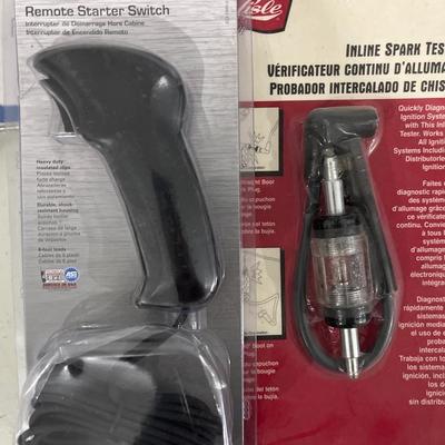 In-line, spark tester, remote, starter switch, universal combustion leak tester