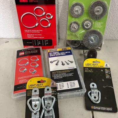 Hose clamps wire wheels, and mounting D rings