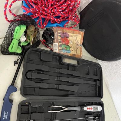 Camping gear with fishing reel