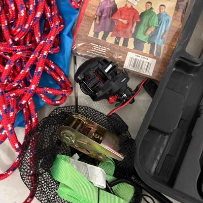 Camping gear with fishing reel