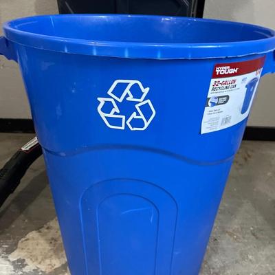 Canvas, painters, tarps, blue plastic tarps, and recycle bin