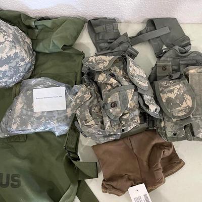 Military helmet, vest and ammunition pouch with bag