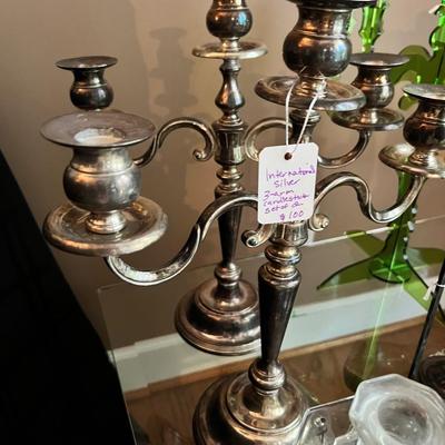 International silver 3-arm candlesticks, set of 2