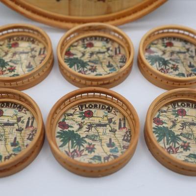 Vintage Glass Top Florida Tray and Coasters