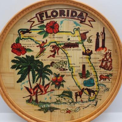 Vintage Glass Top Florida Tray and Coasters