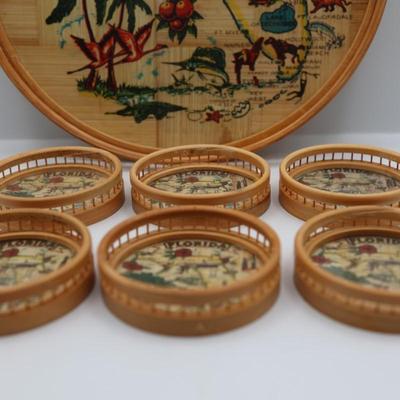 Vintage Glass Top Florida Tray and Coasters