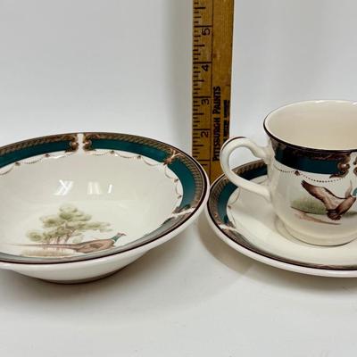 IRELAND 9198 WICKLOW GREEN by Keltcraft designed by Noritake 3 pieces - cup and saucer with bowl