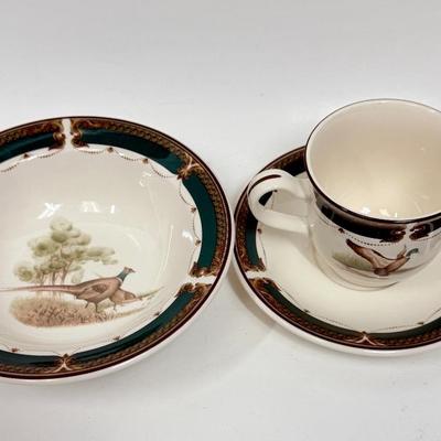 IRELAND 9198 WICKLOW GREEN by Keltcraft designed by Noritake 3 pieces - cup and saucer with bowl