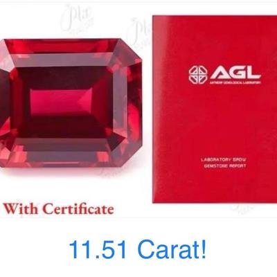 AGL certified 11.51 carat Lab Grown Pigeon Blood Ruby