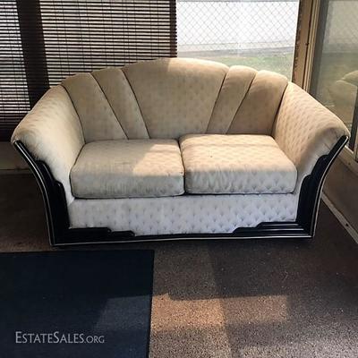 White Loveseat With Black Lacquer Trim