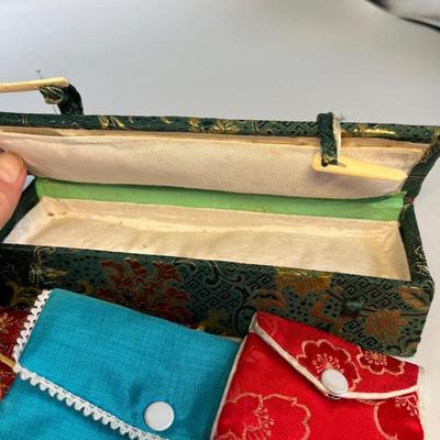 Vintage Asian jewelry bags and box
