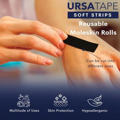 1 Roll of URSA Tape in Black - 39" x 6" - Stretchy Moleskin Fabric Tape Roll, Heavy-Duty No-Residue Fashion Tape & Body...