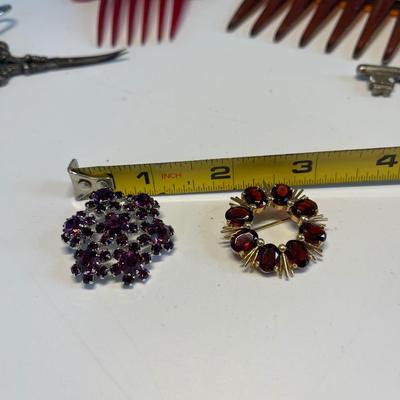 Amethyst & ruby brooches with extras