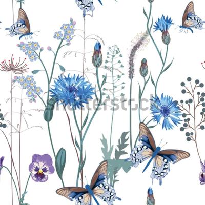 Butterfly Shower Curtain Cornflower, Forget-me-not Shower Curtain Set w/12 Hooks - Waterproof Curtain for Bathtub 60" x 72"