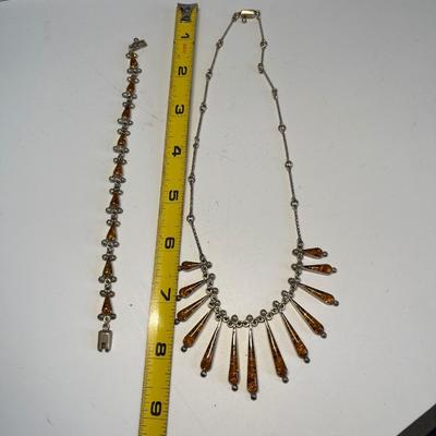Sterling/amber necklace, bracelet and earrings