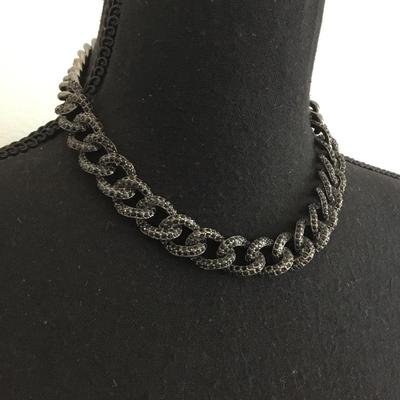 Gun metal, gray, chunky, thick, chain-link rhinestone necklace