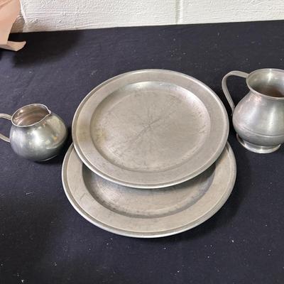 Dutch pewter plates & pitchers