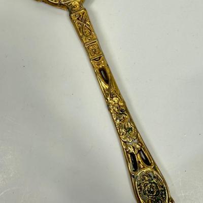 Antique Gold Tone Hand Mirror Hollywood Regency very heavy!