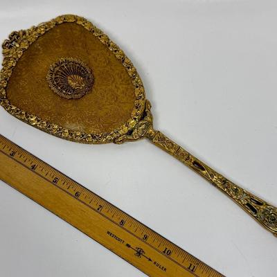 Antique Gold Tone Hand Mirror Hollywood Regency very heavy!