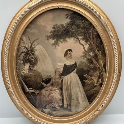 Pair of Vintage Prints in Oval Frames