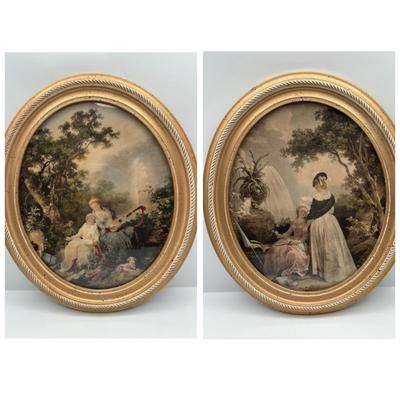 Pair of Vintage Prints in Oval Frames